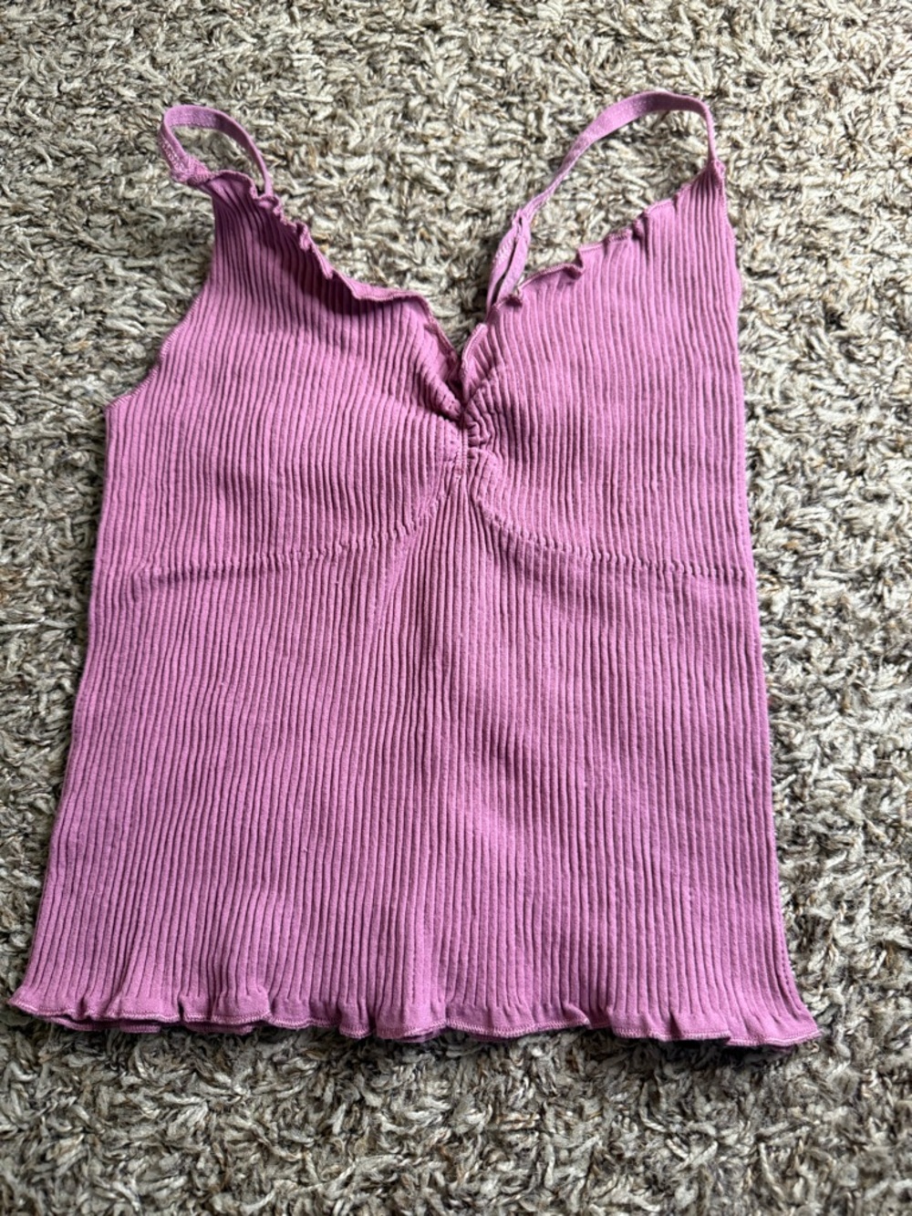 Free People Ribbed Camisole XS/S Mauve‎ Pink Ruched Front Lettuce Hem Tank
